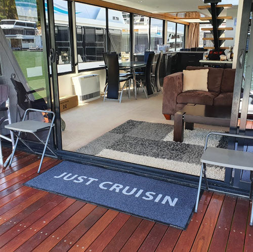 Insitu product image of PrintScraper Logo Mat on boat. The Mat Group UK.