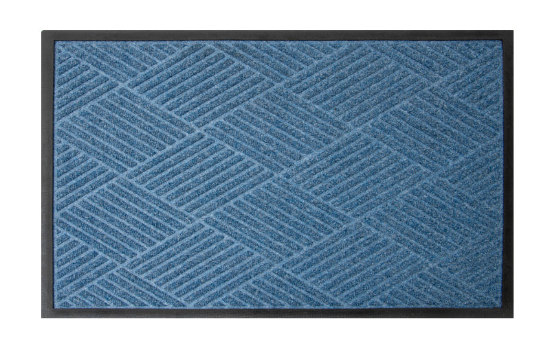 Full product image of the Diamond Pattern, Medium Blue Waterhog Premier Mat with rubber edges. The Mat Group UK.