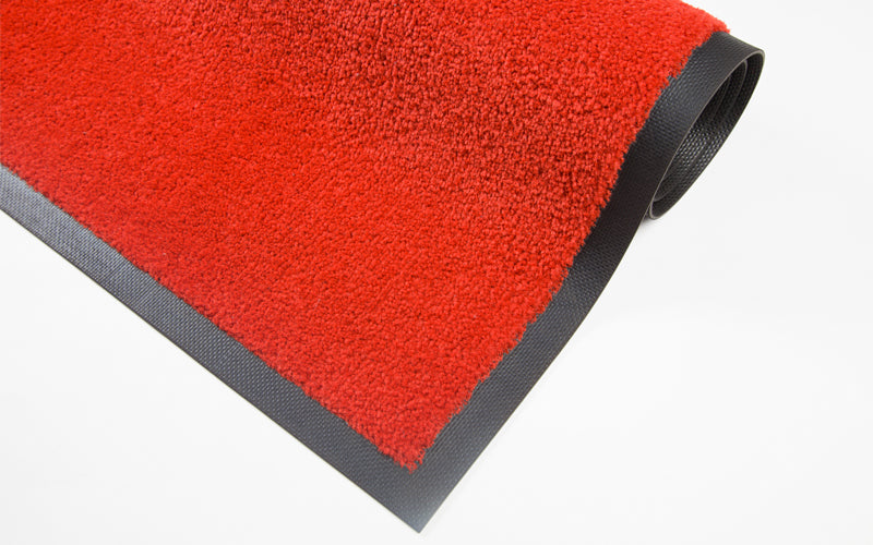 Full product roll of the clear red Entry Plush mat suitable for indoor and outdoor high foot traffic applications. The Mat Group UK.