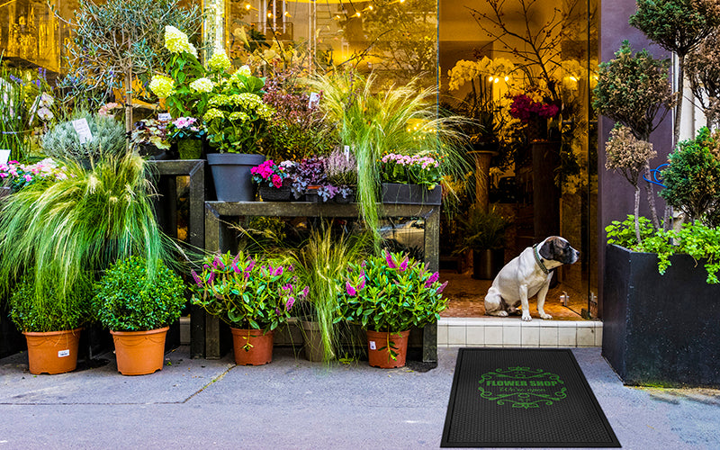 The rubber scraper logo mat is perfect as an outdoor entrance mat for retail businesses.