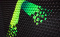 Close up of the gradient printing on the raised surface of the rubber scraper logo mat.