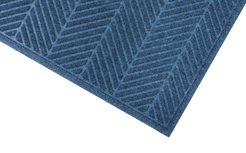 Corner product image of the Medium Blue Waterhog Eco Elite Fashion Mat which is stain and fade resistant. The Mat Group UK.