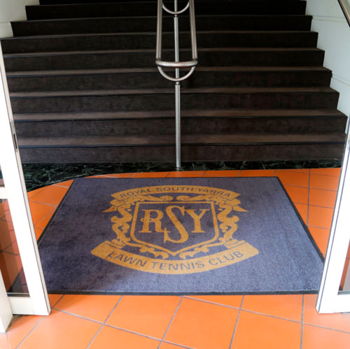 Insitu product image of PrintPlush Logo Mat in foyer of a Lawn Tennis Club. The Mat Group UK.