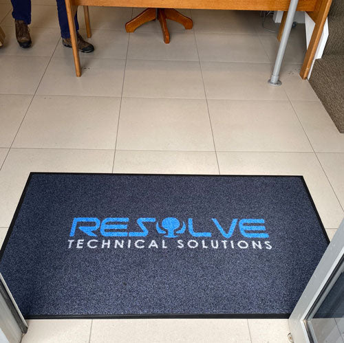 Insitu product image of PrintScraper Logo Mat at office entrance. The Mat Group UK.